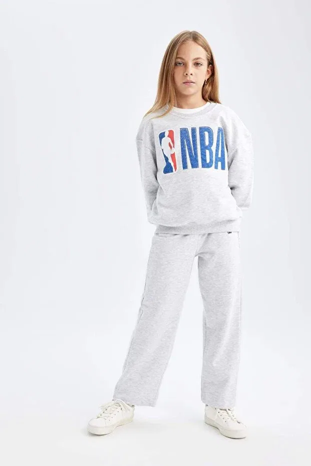 Детские свитшот для девочек оверсайз NBA Wordmark Defacto, Gray-Gr379 — фото 2
