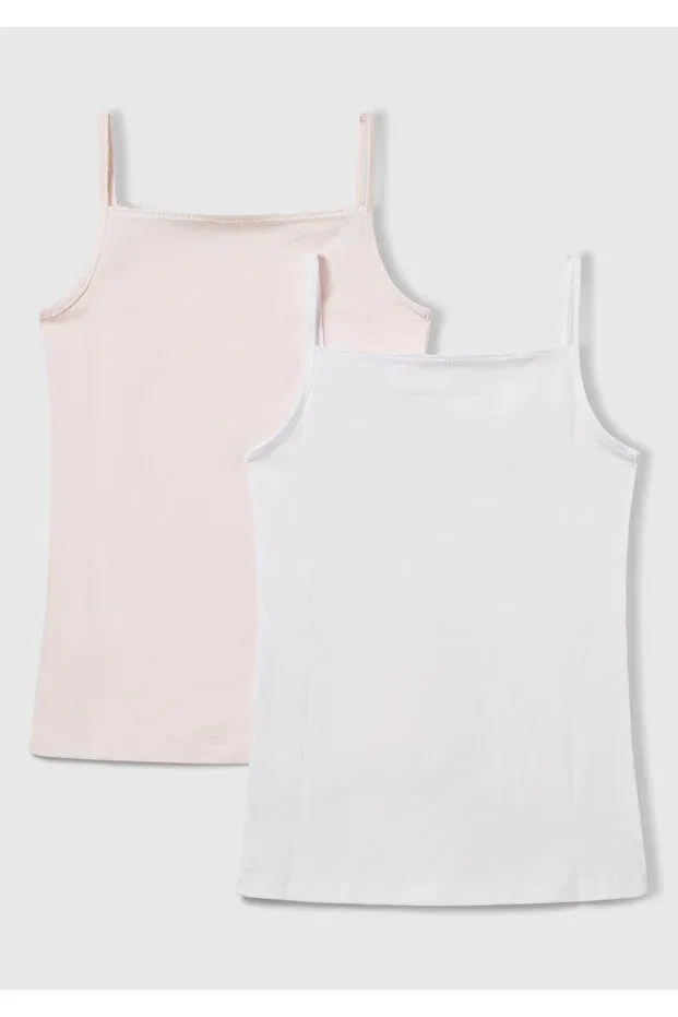 Детский комплект маек для девочек с тонкими бретельками United Colors Of Benetton, White-Pink — фото 2