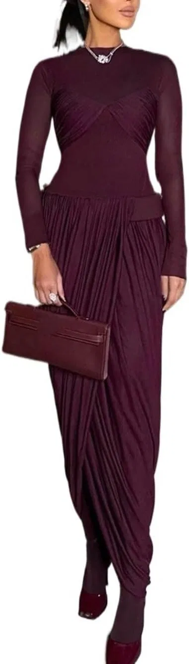 Женское вечернее платье макси с запахом A-line, Wine Red
