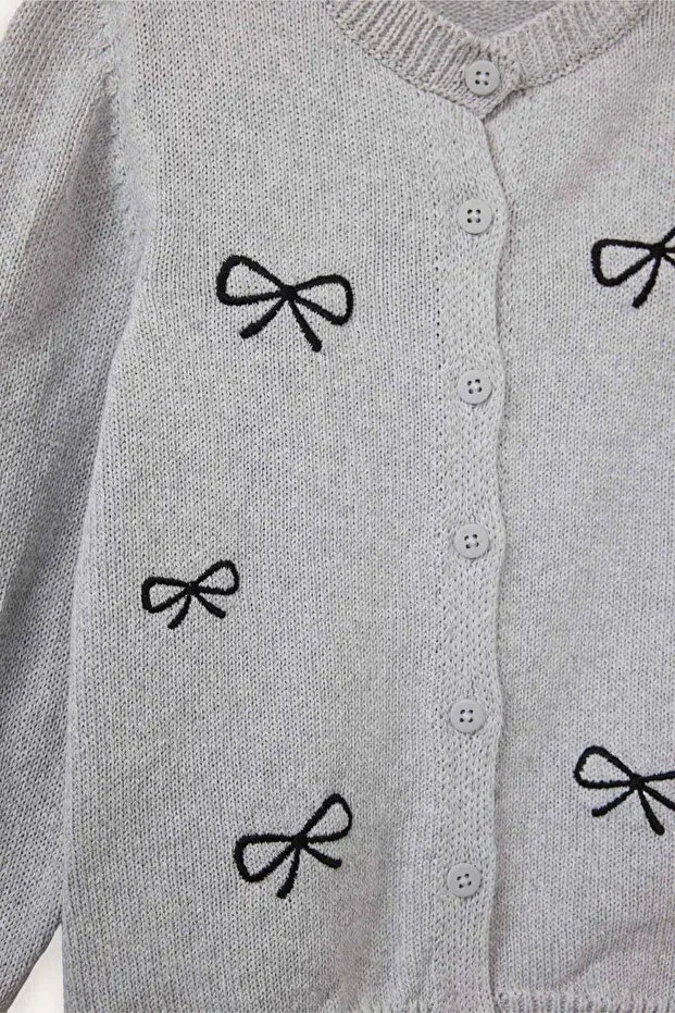 Детский кардиган для девочек с длинным рукавом Bow Embroidered Cardigan Baby Girl Defacto, Gray-Gr401 — фото 2
