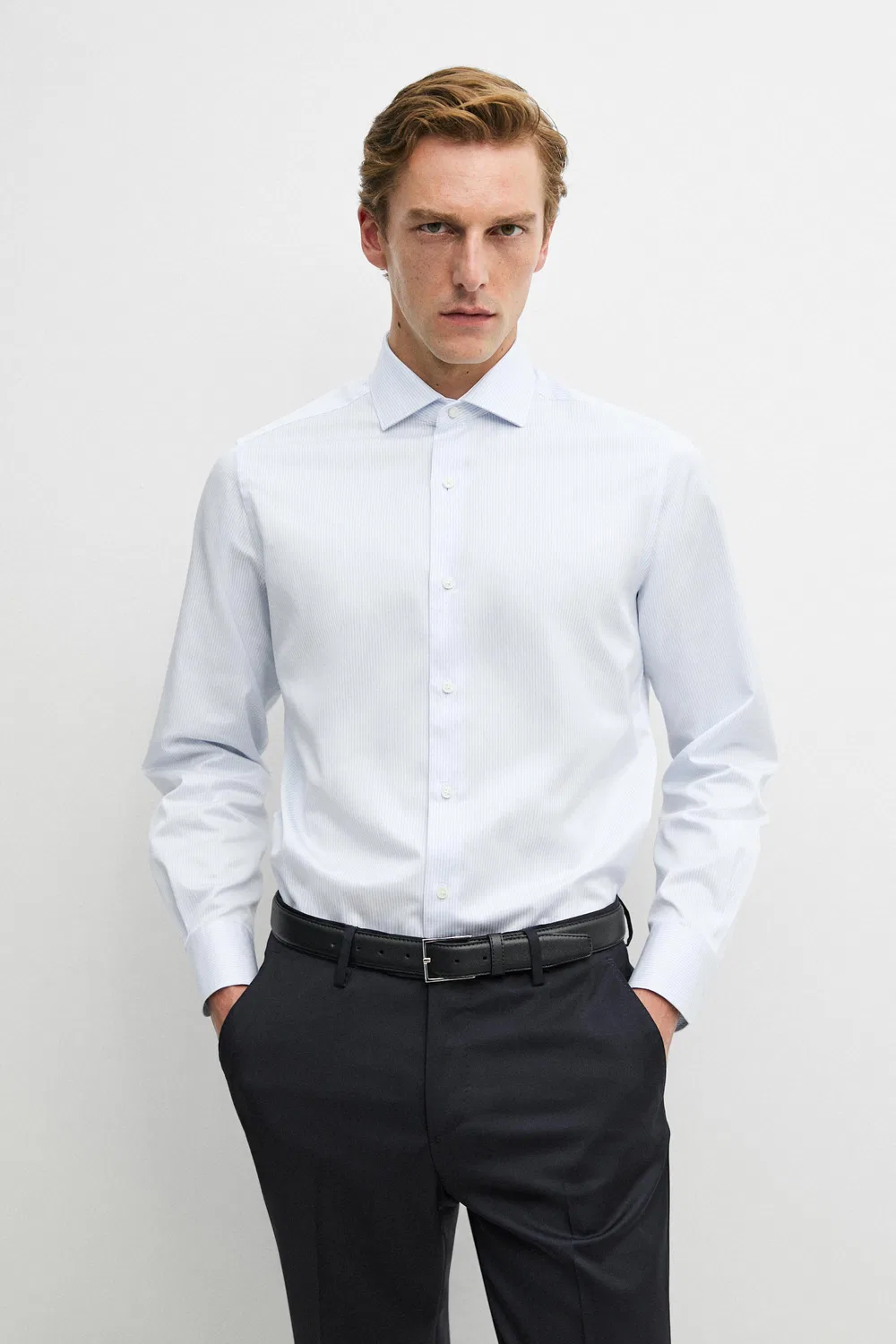 Рубашка Massimo Dutti, приталенная, из хлопка, небесно-голубой — фото 2