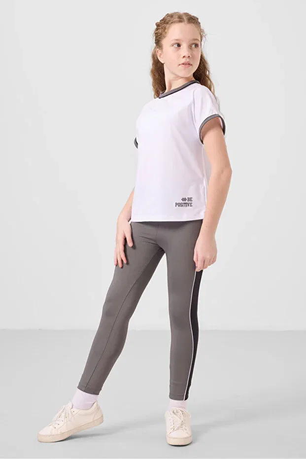 Детские леггинсы для девочек с полосками Tommy Life, White/Dark Gray