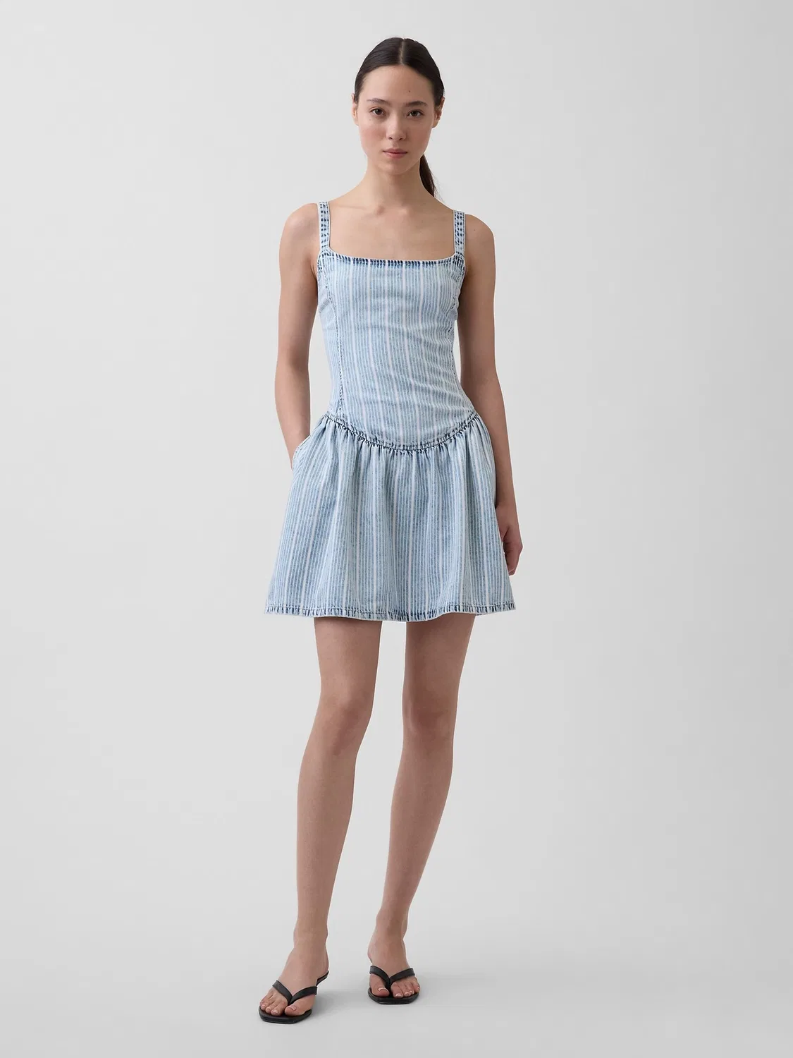 Платье джинсовое мини Gap UltraSoft Stripe Drop Waist, Light Wash