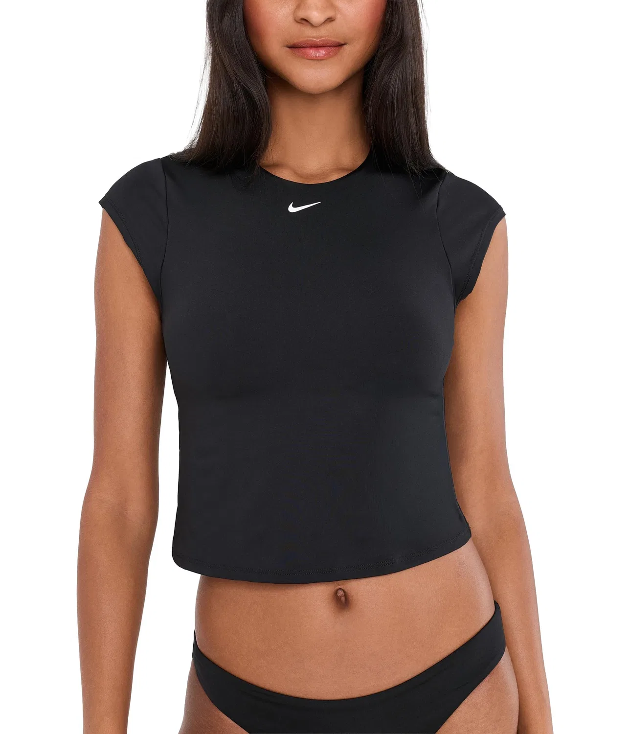 Основной купальный топ с короткими рукавами Nike, Black