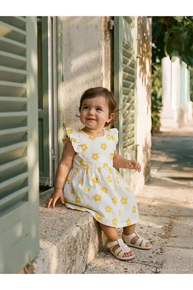 Детское платье для девочек с принтом Floral Print Balloon Dress Civil Baby, Soft Mustard
