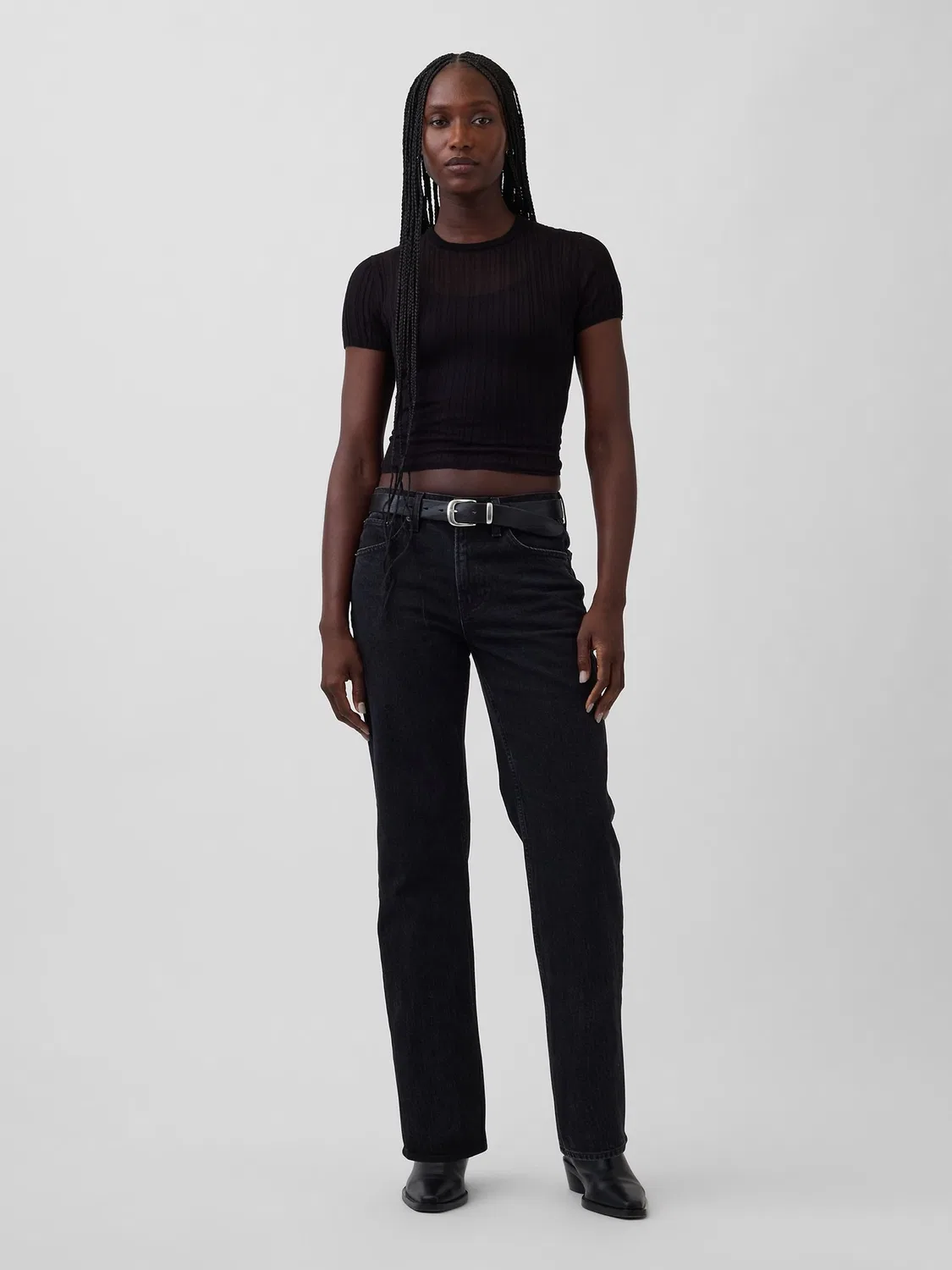 Джинсы прямые свободные Mid Rise Relaxed Straight Gap, черный — фото 4
