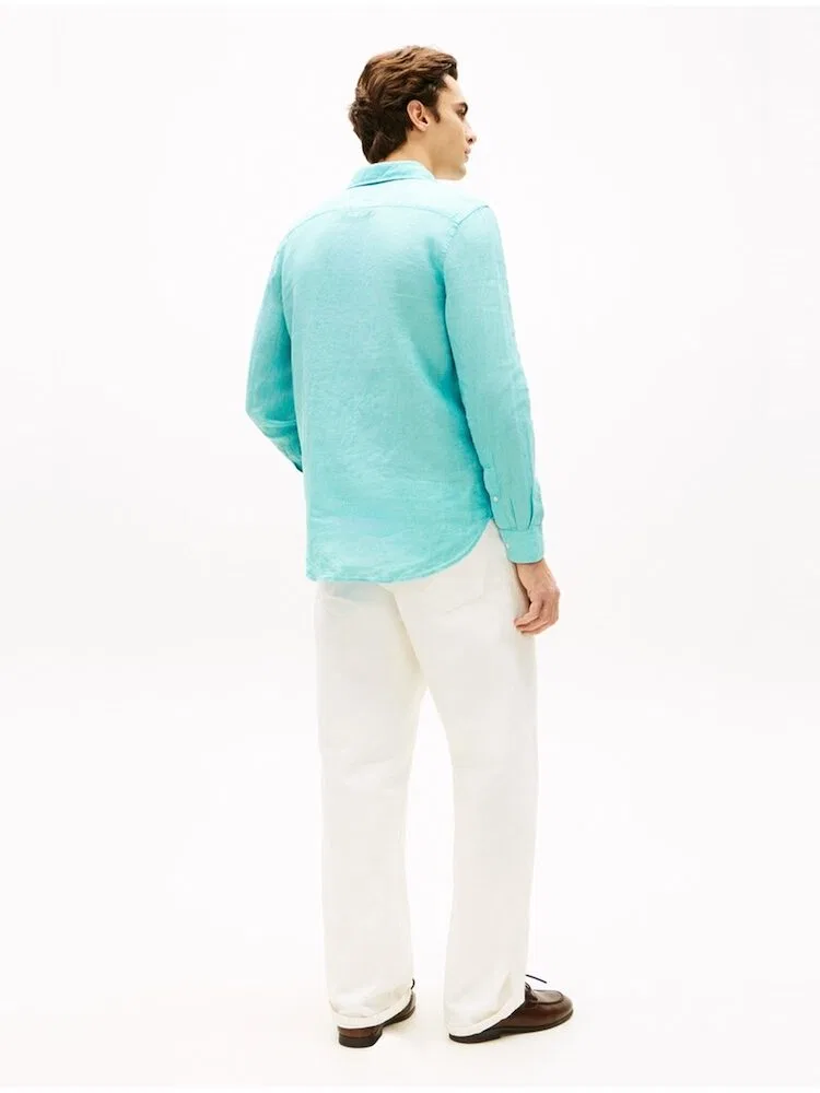 Рубашка Regular Fit из льна, Pigment Solid TOMMY HILFIGER, Sky Blue — фото 3