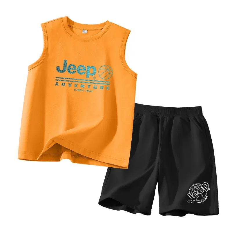 Детский спортивный комплект для мальчиков с принтом Jeep, Orange/E Polka Dot Blue-Black/E Basketball Cut-Out Lower Left K