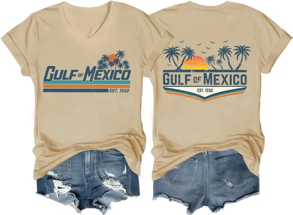 Футболка с принтом Gulf of Mexico, Soft, V-Neck, Regular Fit, Vn-light Yellow Brown