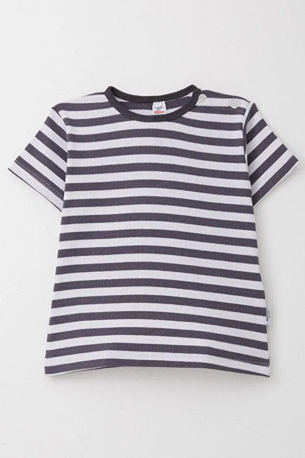Детская футболка для мальчиков с принтом Smoked Placket Striped Breeze, Smoke Grey
