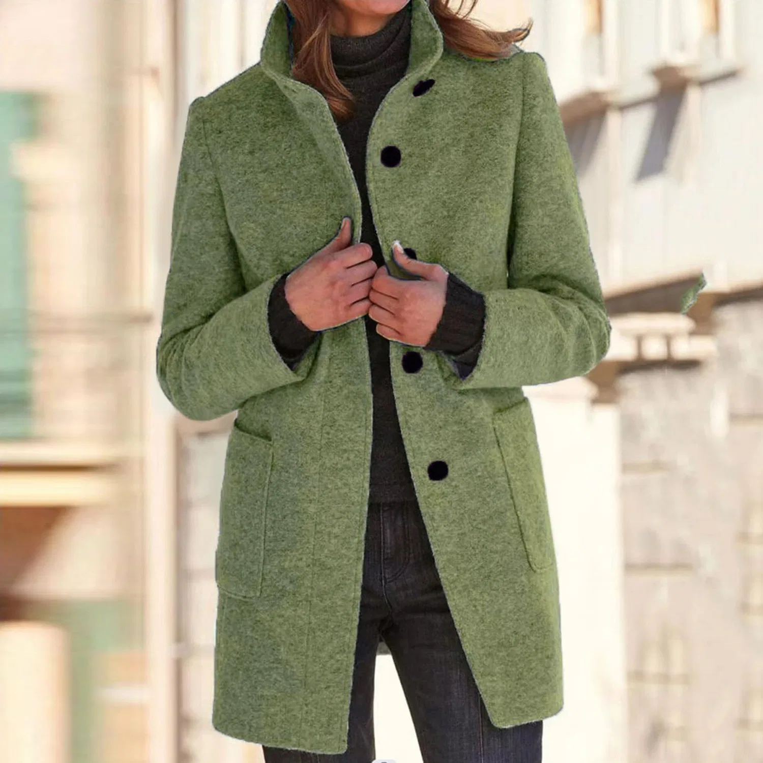 Женское пальто из шерстяной смеси с длинным рукавом Women Wool Blend Coat, 4-verde — фото 2