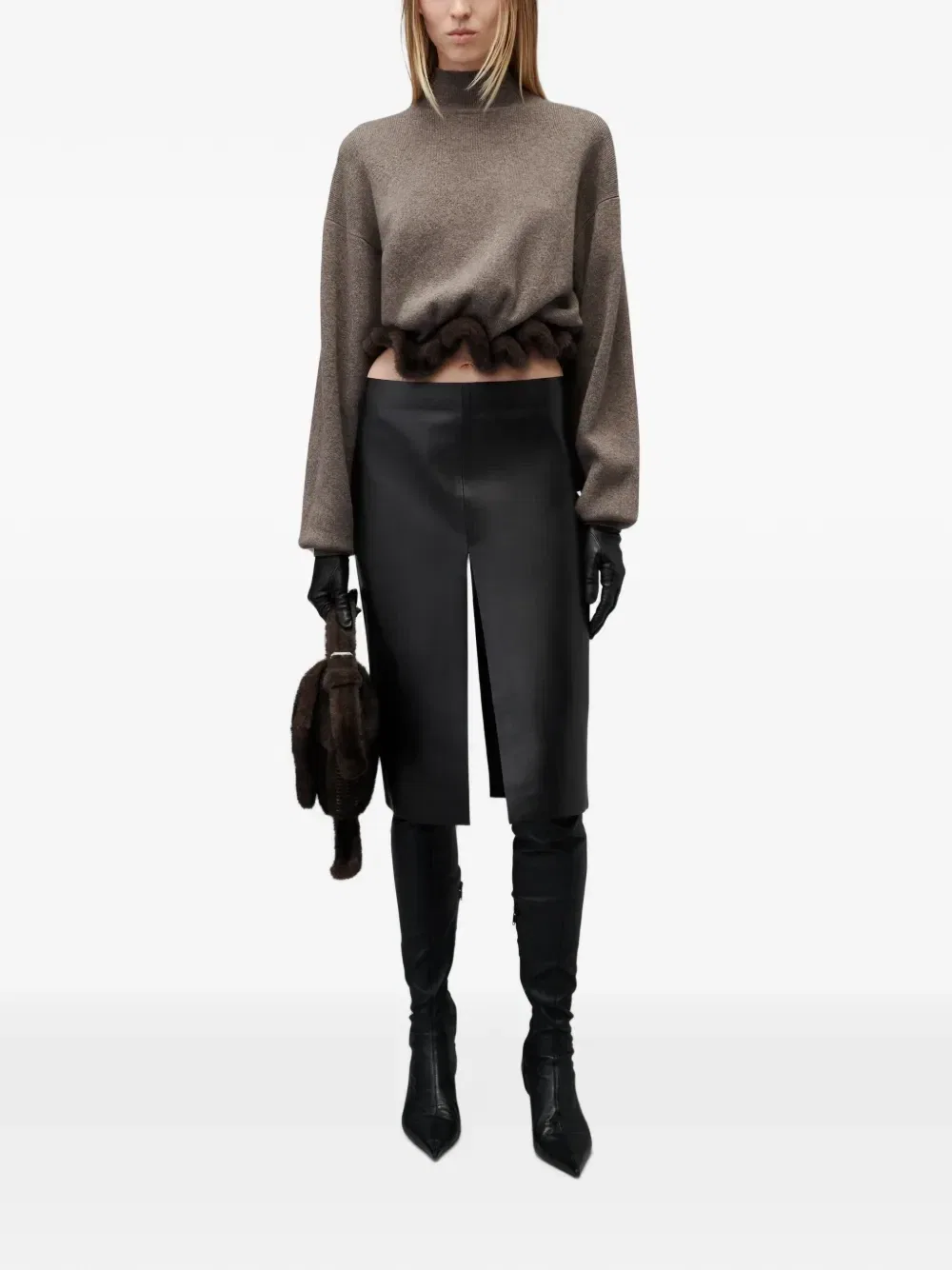 Водолазка с отделкой из искусственной норки Alexander Wang, коричневый — фото 2