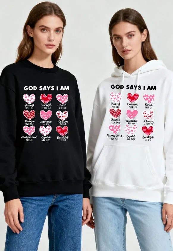 Женское худи с принтом God Says I am Valentine, светло-голубой — фото 2