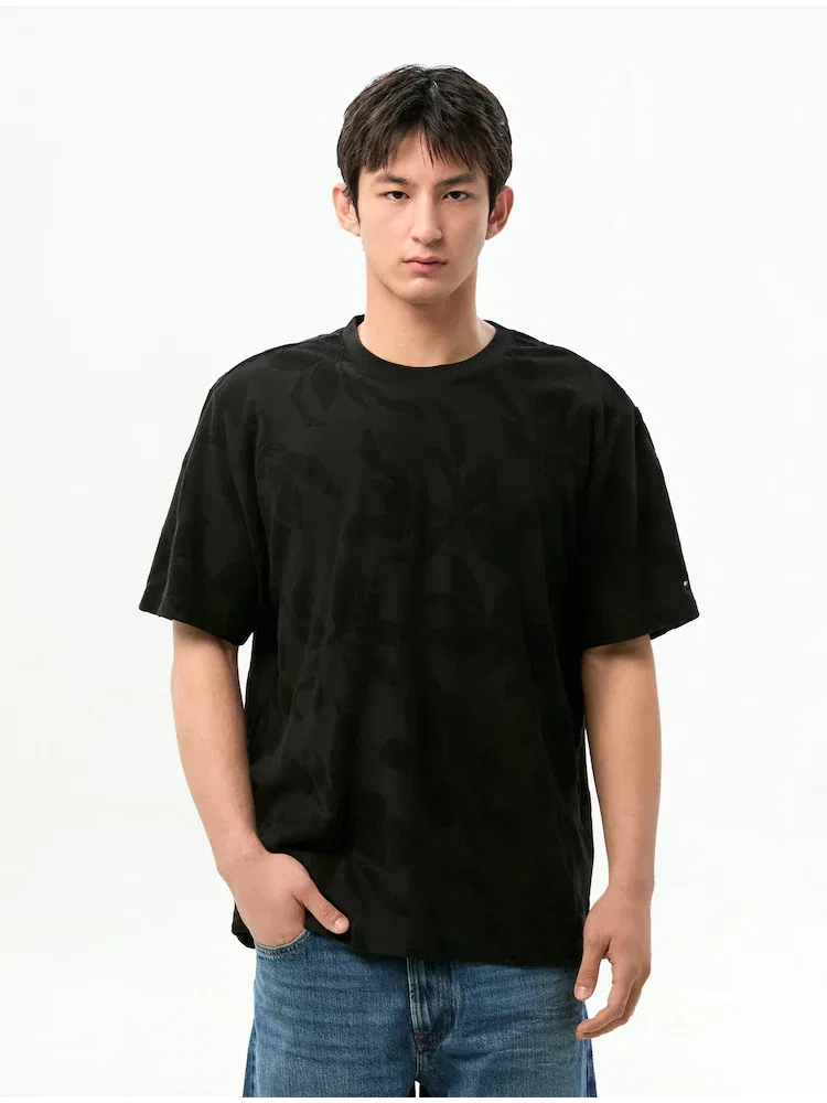 Футболка с жаккардовым узором TOMMY HILFIGER, Black