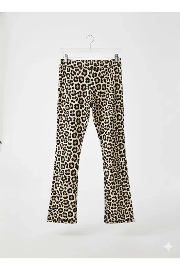 Детские леггинсы для девочек с расклешенной штаниной Yonca Çocuk, Leopard — фото 4