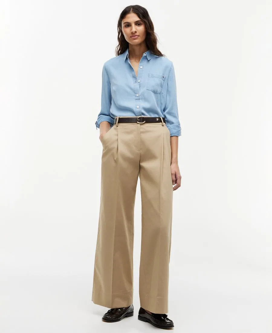 Штаны женские хлопковые с широкой штаниной Tommy Hilfiger, Camel — фото 2