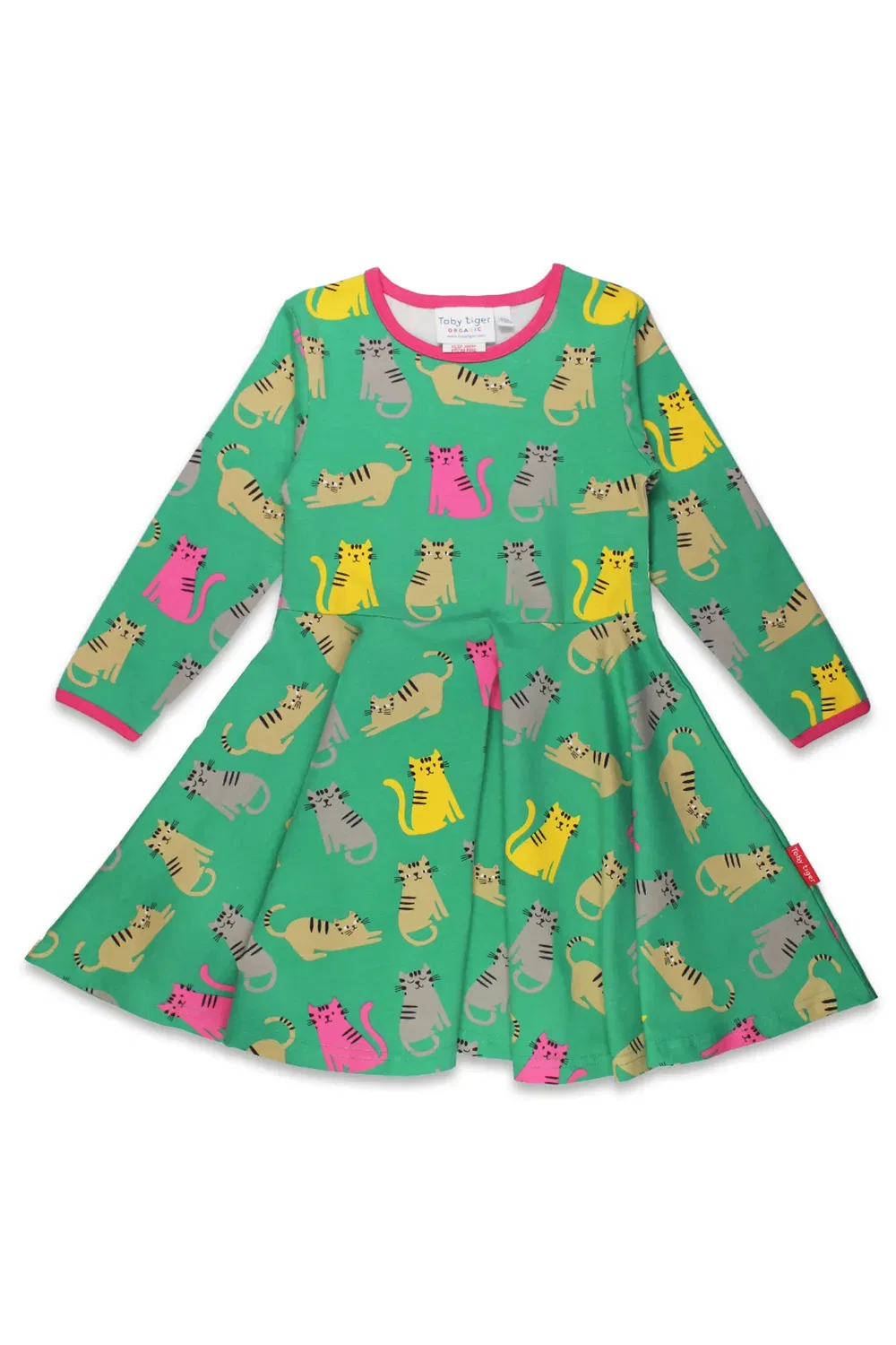 Детское платье-трапеция с принтом Kitten Print Toby Tiger, Green