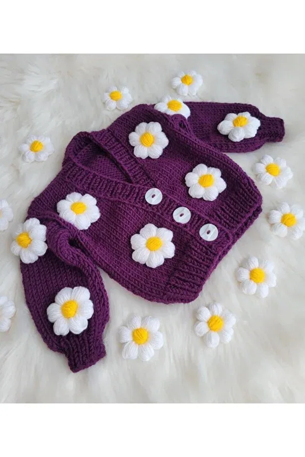 Детский кардиган с V-образным вырезом Hand-Knitted children's cardigan Tce The Charme Elegant, Purple