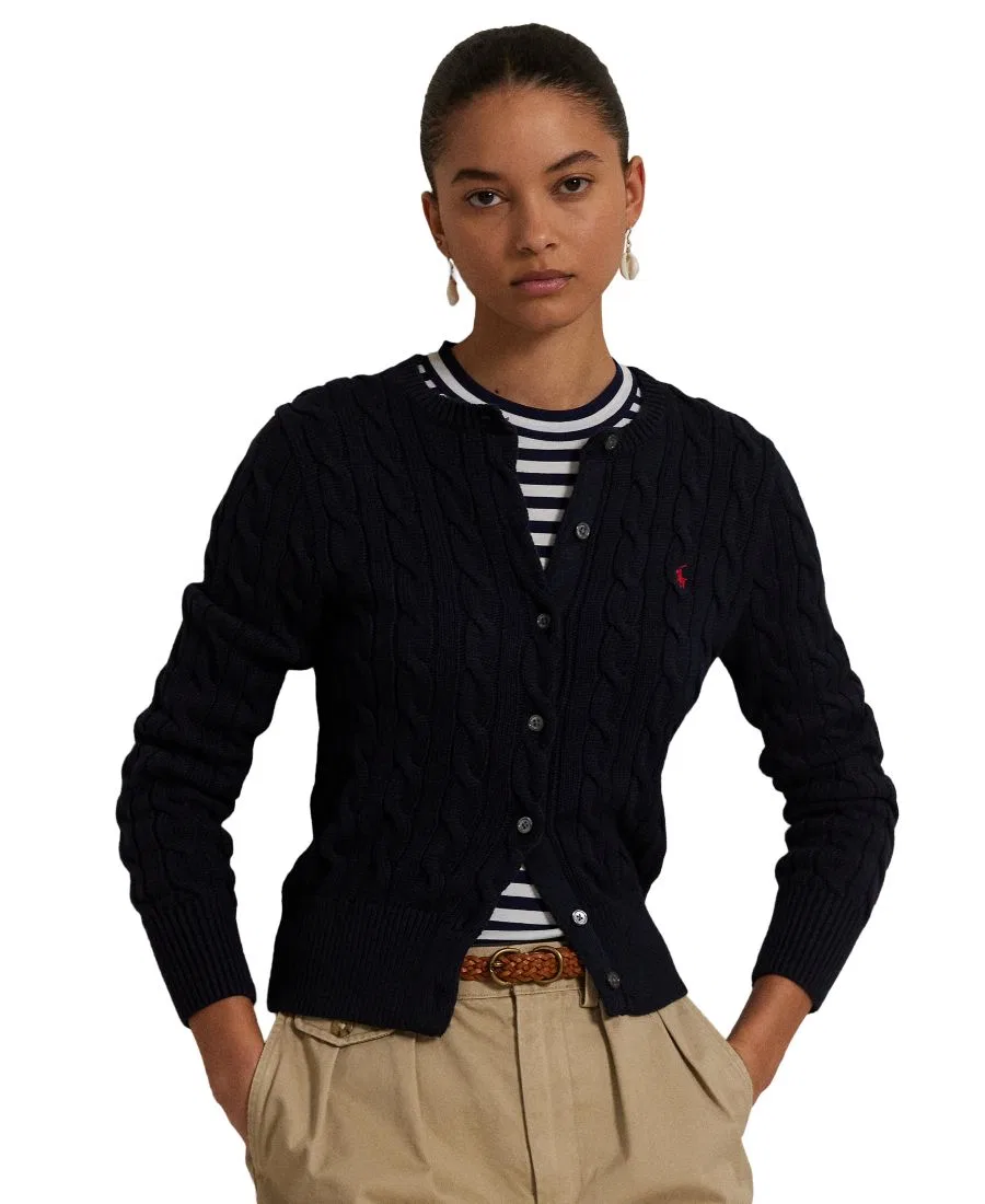 Кардиган женский с воротником-поло, хлопковый Polo Ralph Lauren, Hunter Navy — фото 4