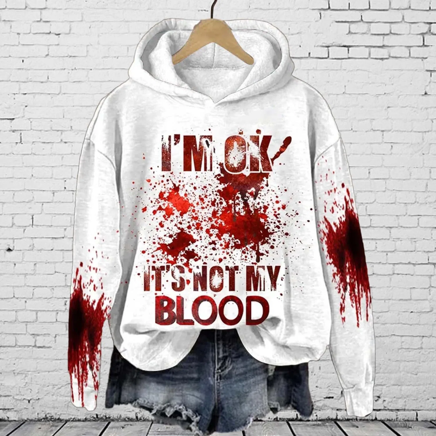 Женский худи с принтом I'M Ok Its Not My Blood, Z012 White — фото 2