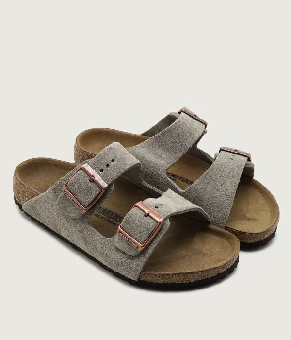 Детские сланцы из натуральной кожи Arizona Birkenstock, серый — фото 3