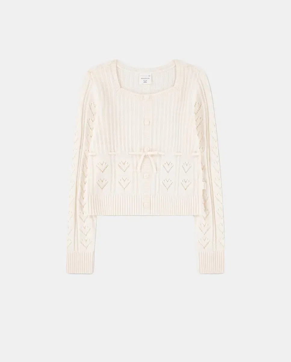 Детский свитер для девочек с сердечками Abercrombie Kids, Crema — фото 4