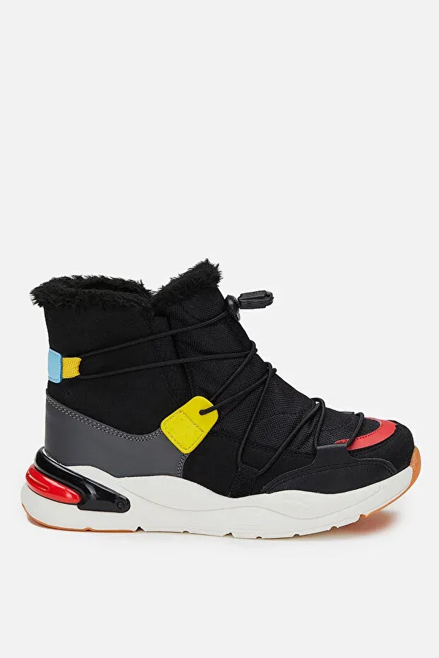 Детские ботинки для девочек на шнуровке Pablo fur boy black boots Vicco, Black
