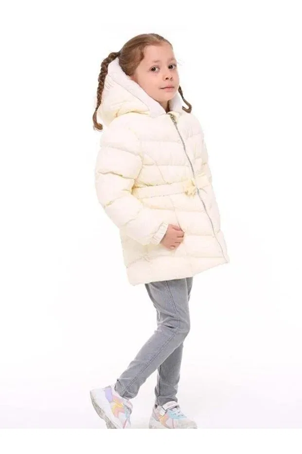 Детское пальто для девочек с поясом Plush Detailed Zekids, Cream