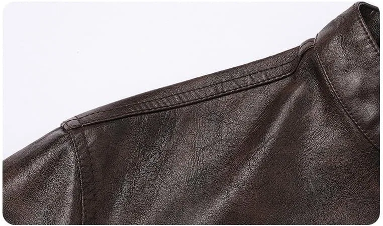 Мужское кожаное пальто из экокожи с принтом, Classic Bomber Coat, коричневый — фото 4