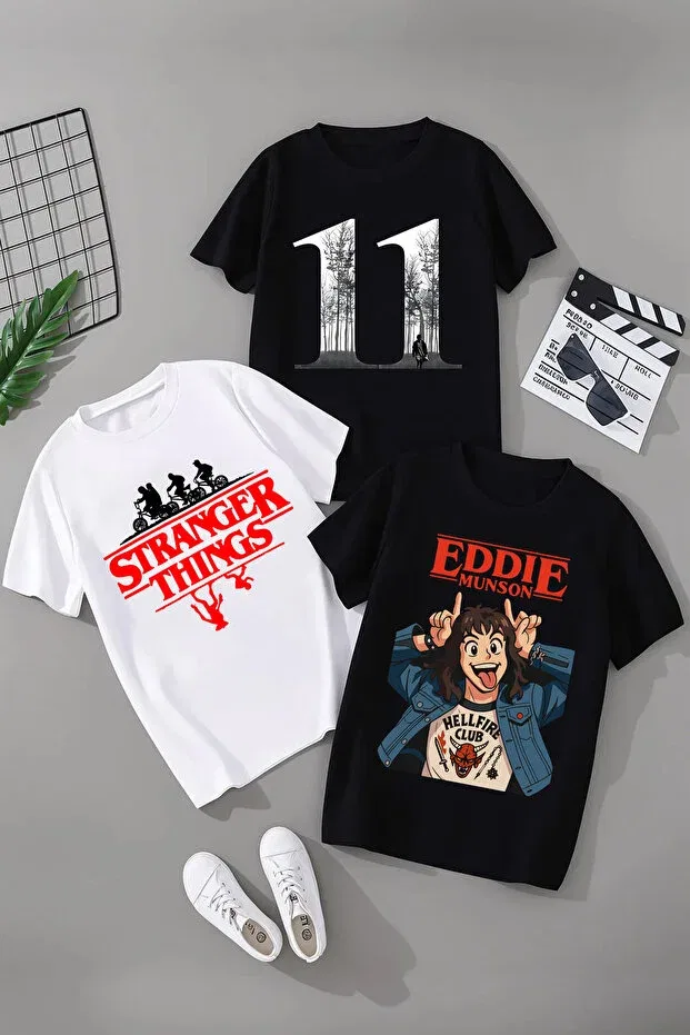 Детский комплект футболок для девочек Stranger things printed Magors, Black-White-1