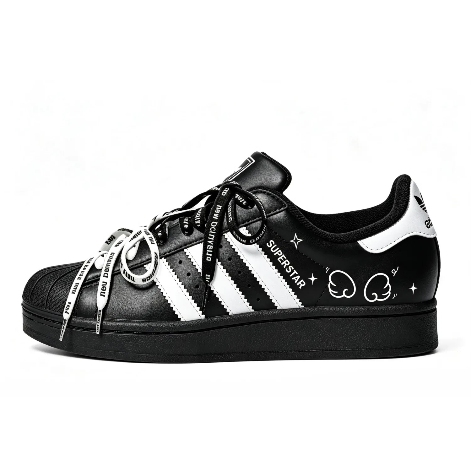 Детские скейтбординг-кроссовки с принтом Superstar 2 Adidas Originals, Black And White Gift Bag Style — фото 4