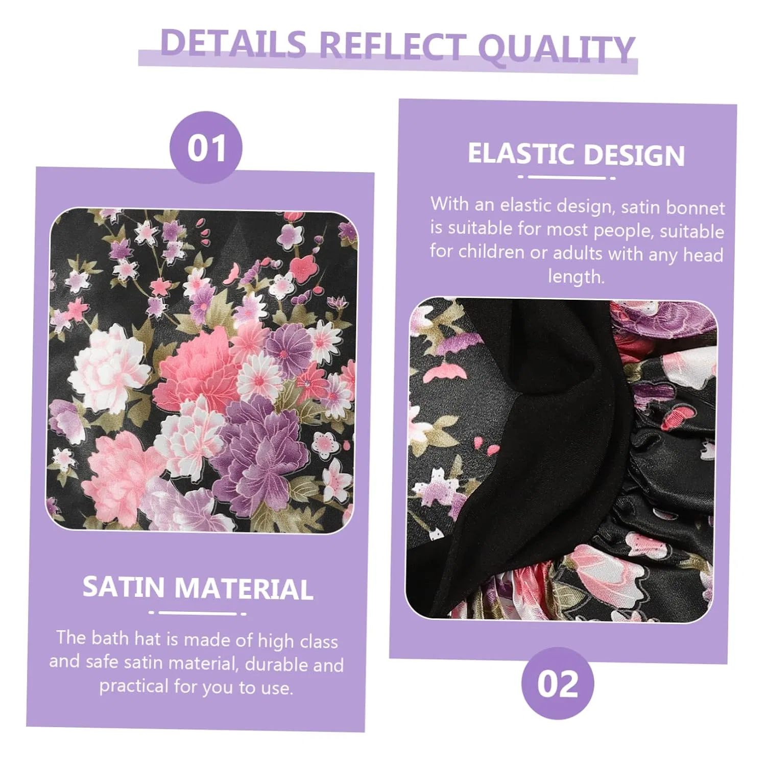 Шапочка для душа Satin, 4 шт, Happyyami, Черный, Розовый, Бордовый — фото 3