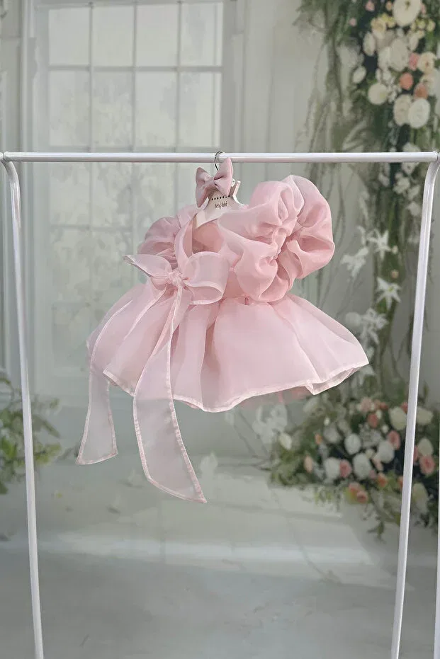 Детское платье для девочек хлопковое Caroline Bertuğ Bebek, Powder Pink — фото 3