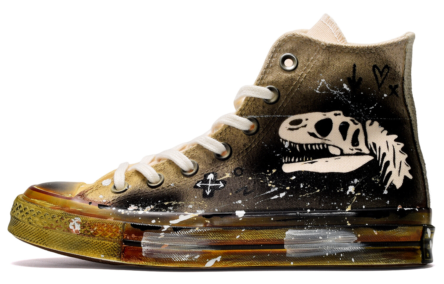 

1970-е годы. Кеды унисекс с высоким берцем, черные/желтые. Converse