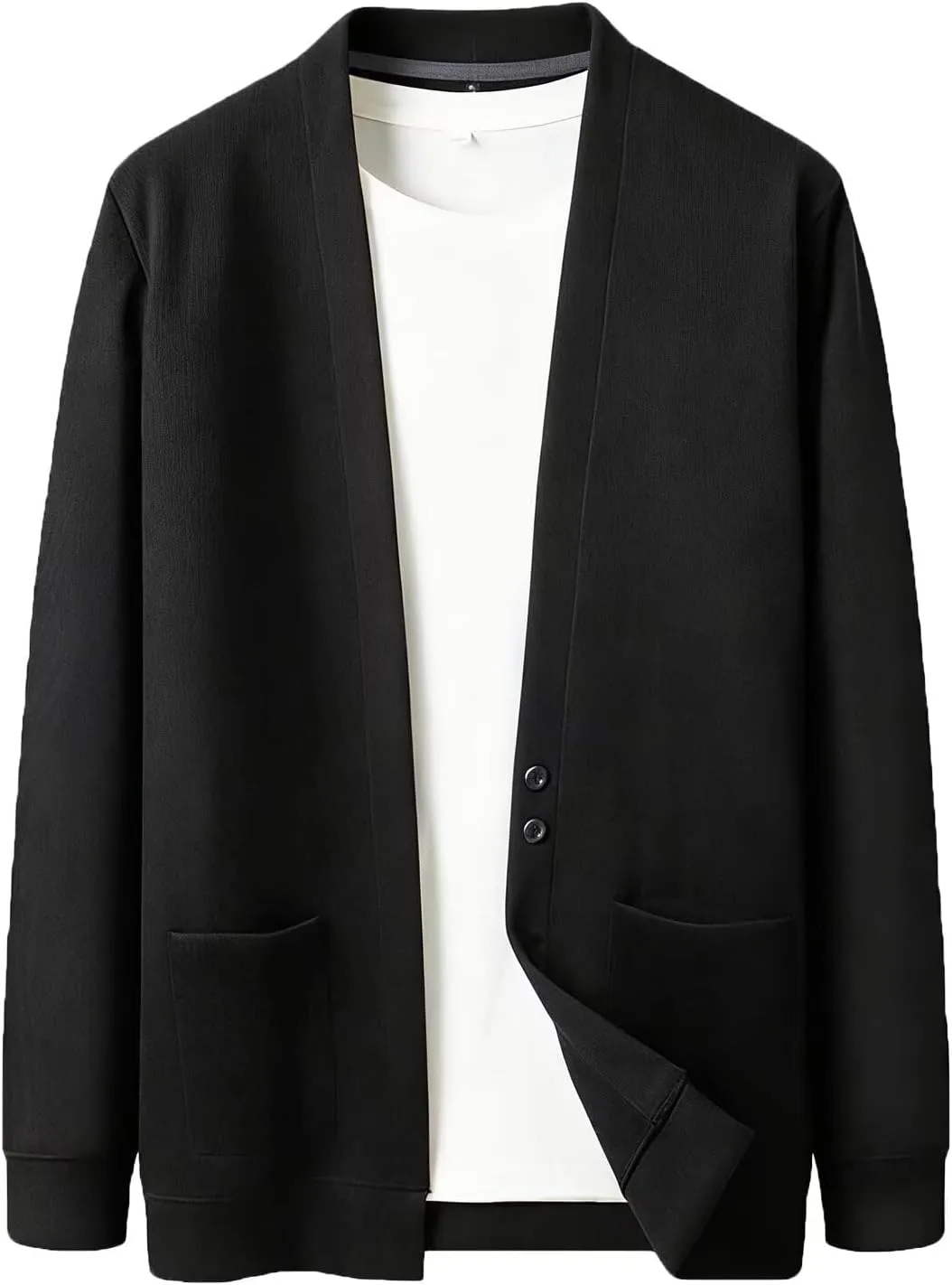 

Мужской кардиган из хлопка с V-образным вырезом, пуговицами и карманами, черно-серый WEDRESSY