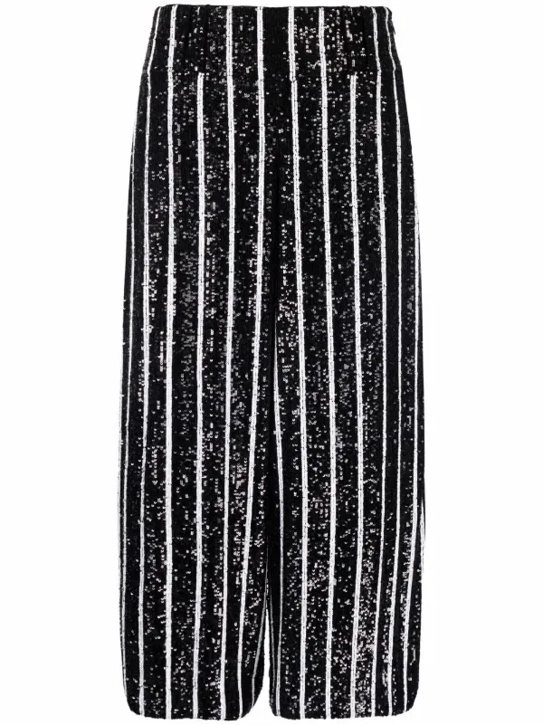 Широкие брюки, украшенные пайетками Balmain, черный