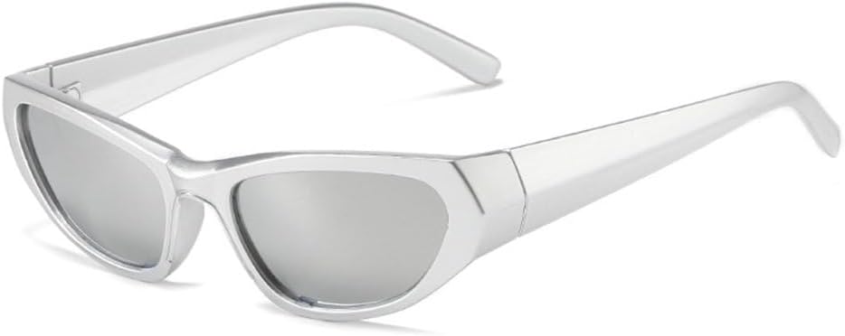 

LVTFCO Ретро-солнцезащитные очки «кошачий глаз» для женщин, модные, с зеркальными линзами, солнцезащитные очки UV400 для мужчин, панк-очки для спорта и вождения, Silver Silver Mirror