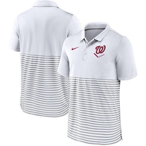 

Мужская поло Washington Nationals Home Plate в полоску бело-серого цвета Nike