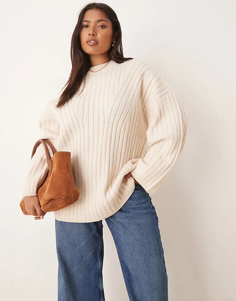 

Удлиненный свитер с круглым вырезом и отделкой в рубчик ASOS DESIGN Curve кремового цвета Asos Curve