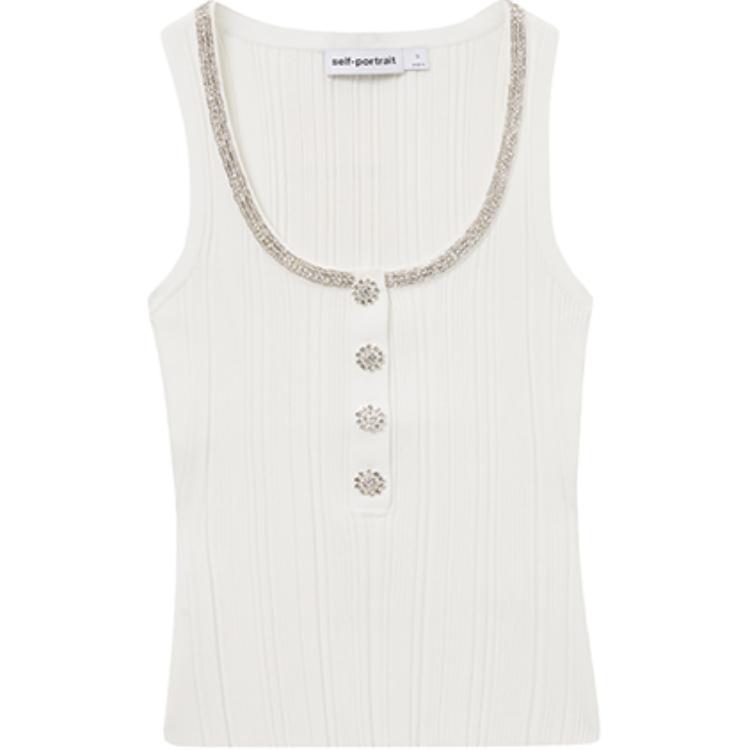 

Топ с рифлением и кристаллами Self-portrait, белый