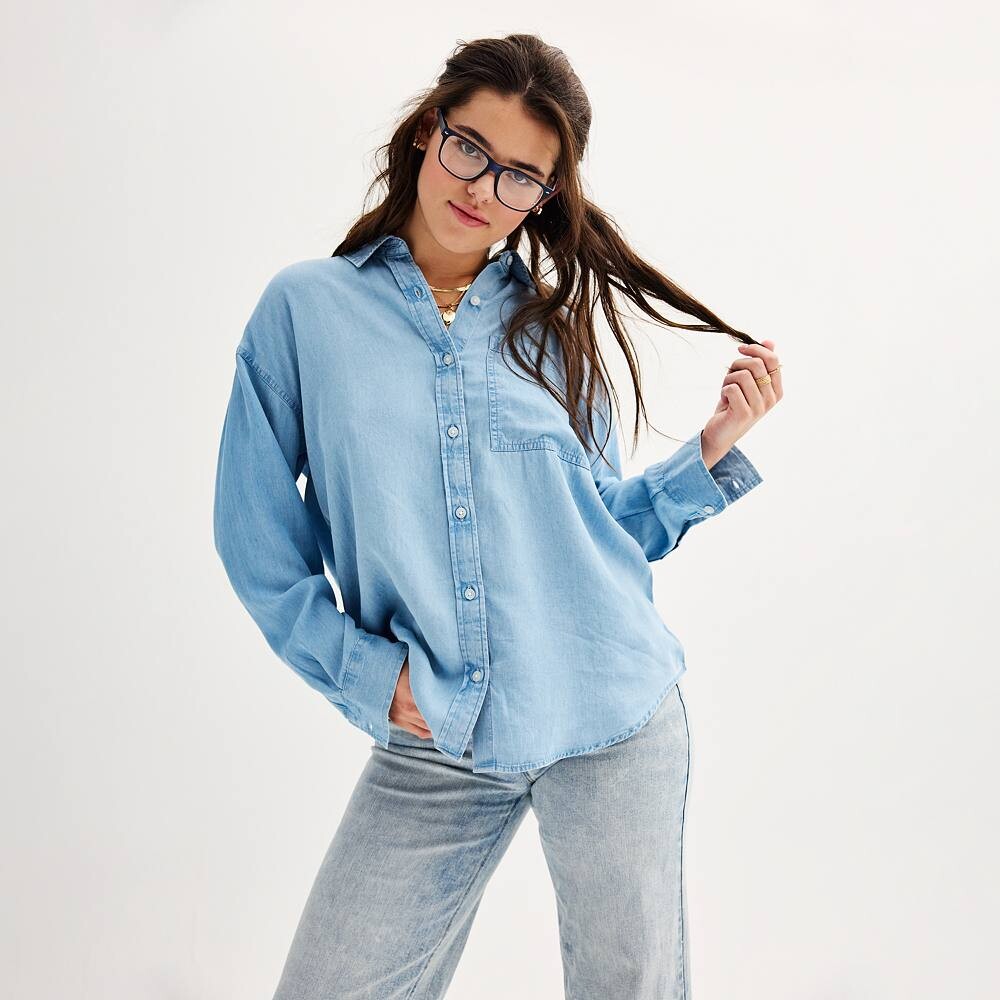 

Рубашка оверсайз с длинными рукавами SO для юниоров, цвет Light Wash Chambray
