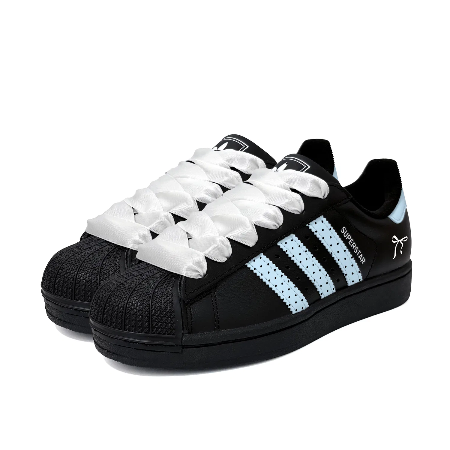 Кроссовки Superstar 2 Ice Blue Polka Dots Leather Low top Kids' Skateboarding Shoes Black Teenagers Adidas Originals — фото 4