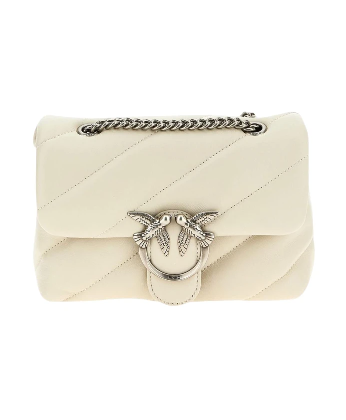 

Стеганая сумка через плечо с изображением влюбленных птичек. Pinko, белый