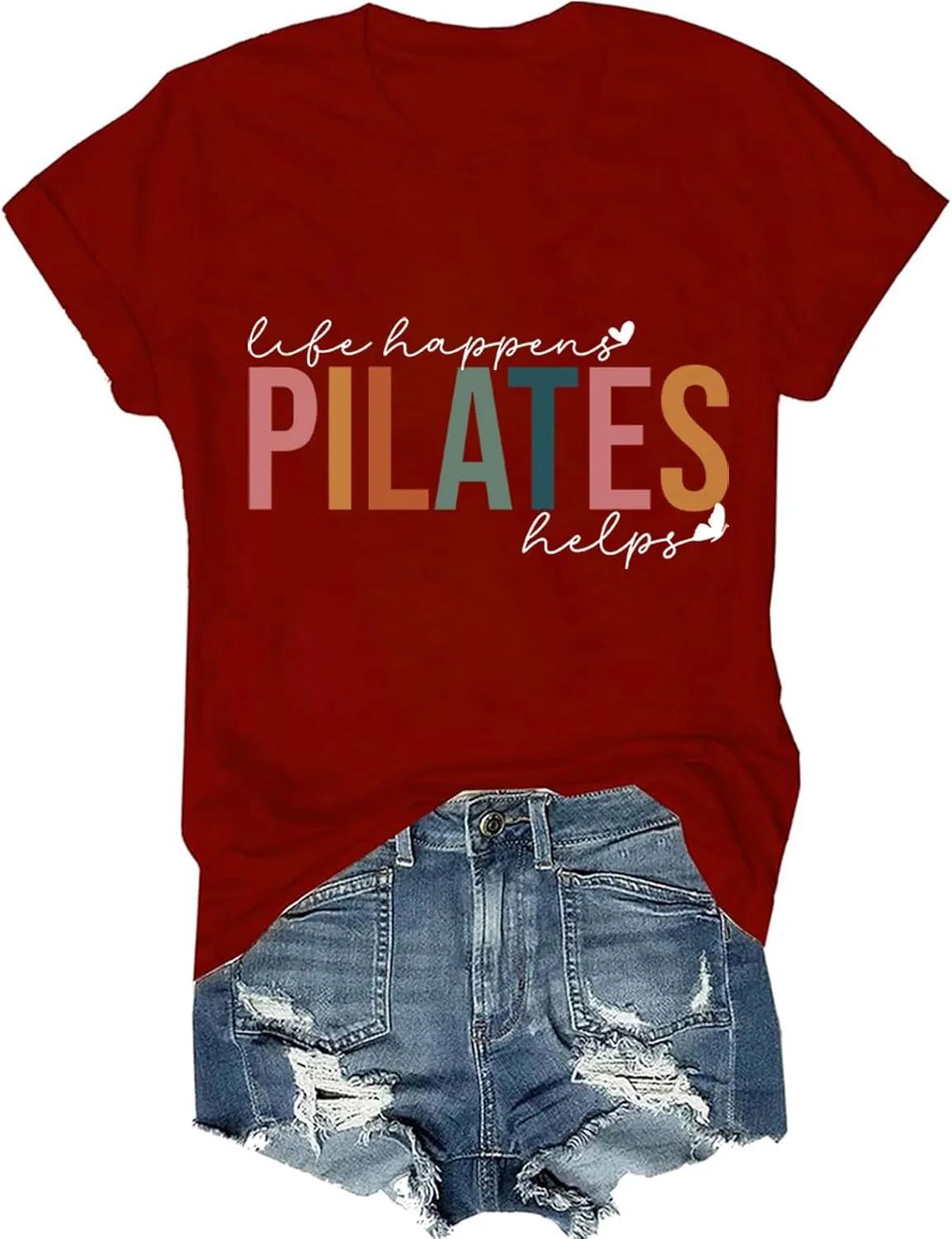 Футболка Pilates Mom с принтом Life Happens Pilates Helps