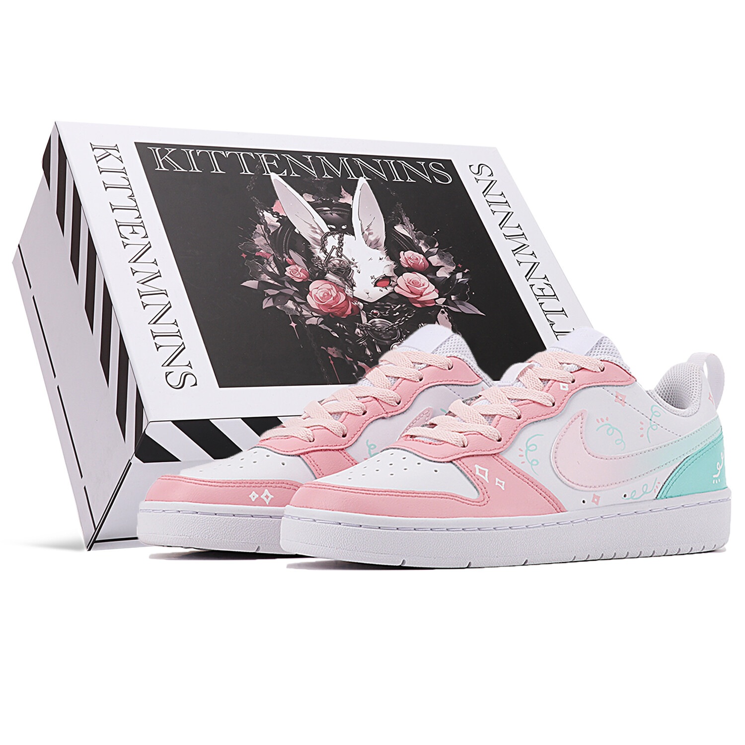 

Кроссовки Nike Court Borough Skateboarding Shoes Women's Low-top Pink/cyan/white, зеленый