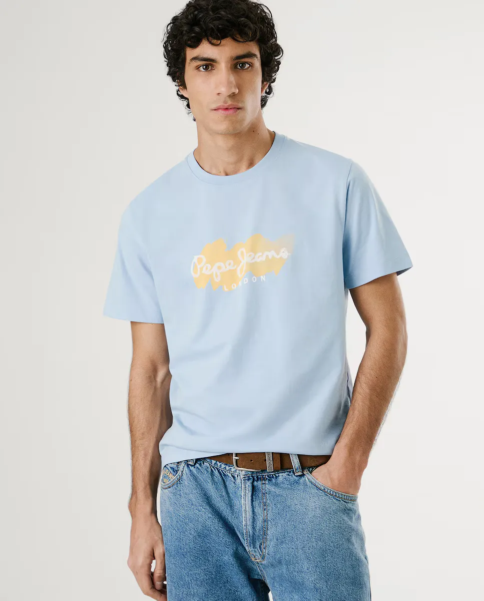 

Мужская футболка с коротким рукавом и принтом логотипа Pepe Jeans, синий