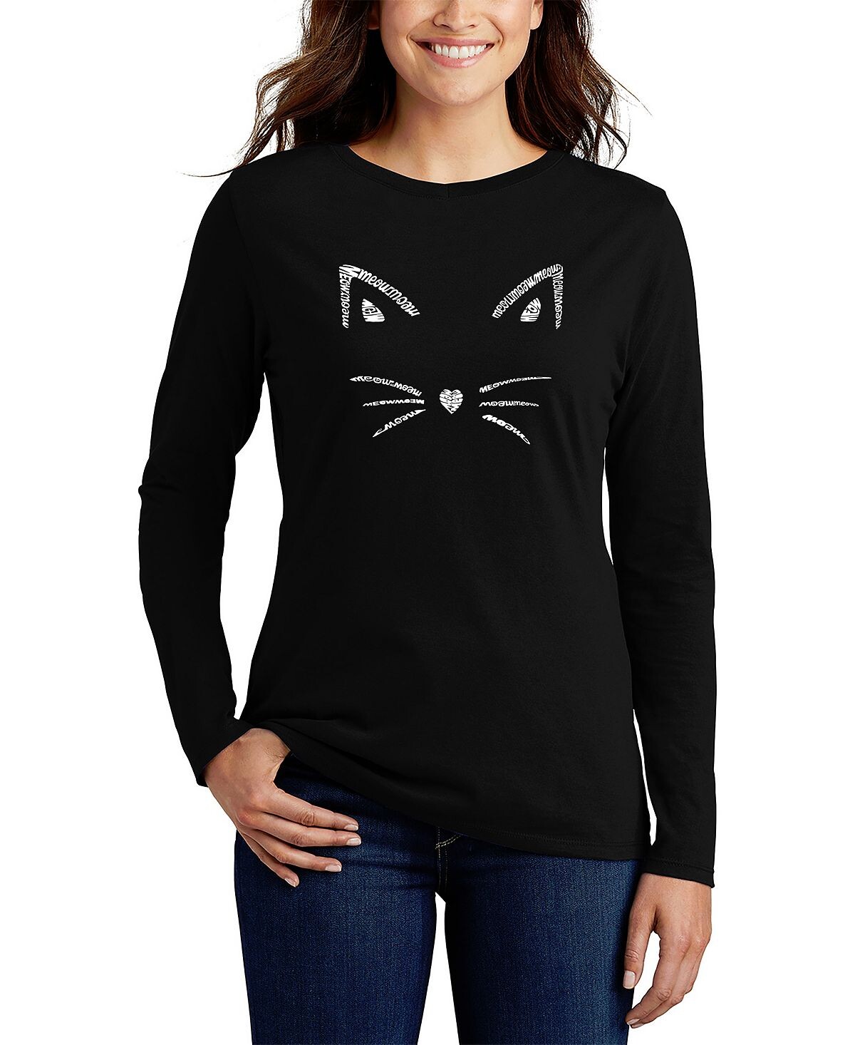 

Женская футболка с надписью «whiskers» с длинным рукавом и надписью «whiskers» LA Pop Art, черный
