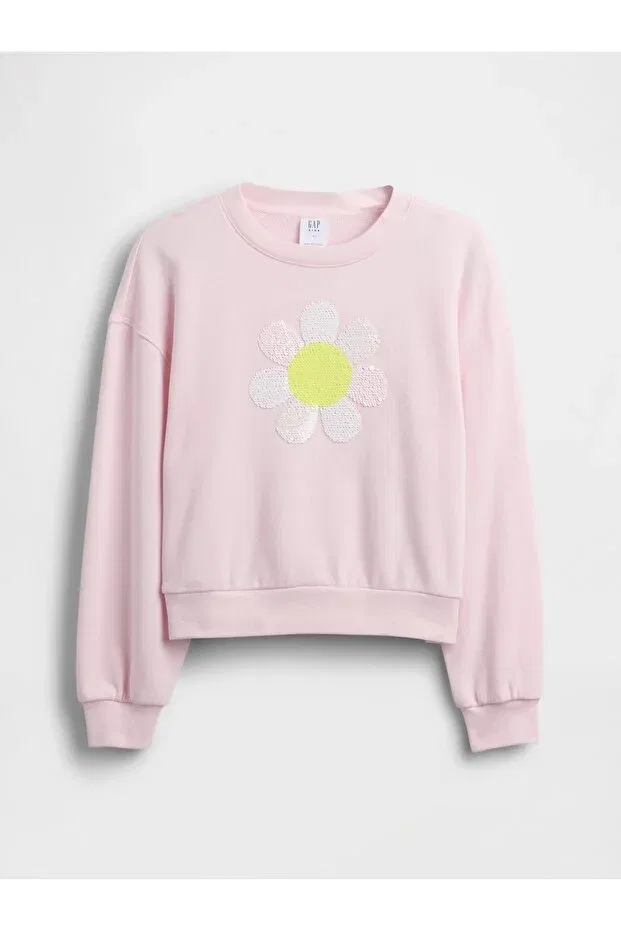 Детские свитшот для девочек с принтом Oversized Wedge Flippy-Sequin Graphic Gap, Pink-000 — фото 4