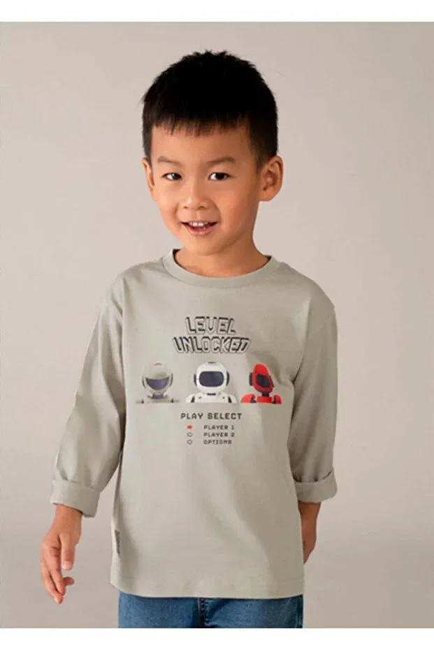 Детская футболка для мальчиков с длинным рукавом Summer Boys' Long Sleeve Printed Tshirt Mayoral, Beige