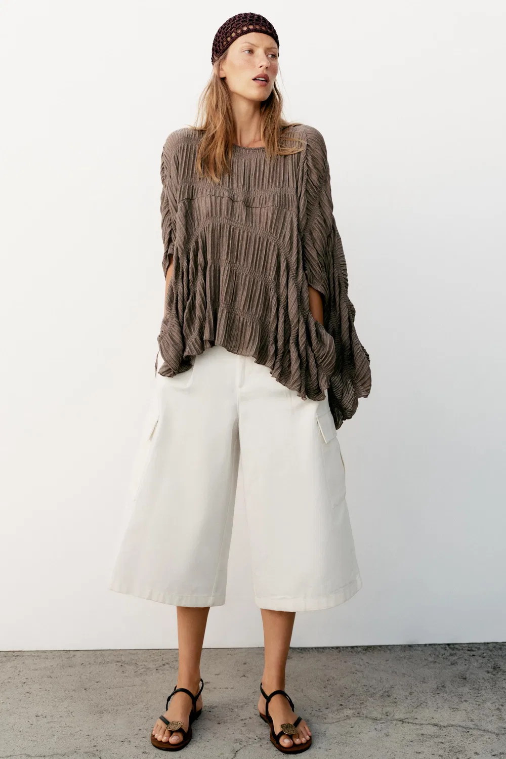 Текстурированный топ в стиле "кейп-код" ZARA, Mink